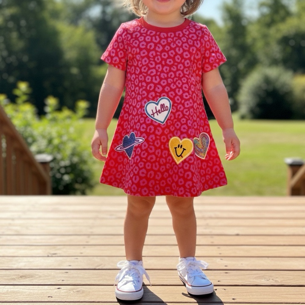 Rare Editions Toddler Girls Leopard Print Patches Dress Pink/Red NWT NEW